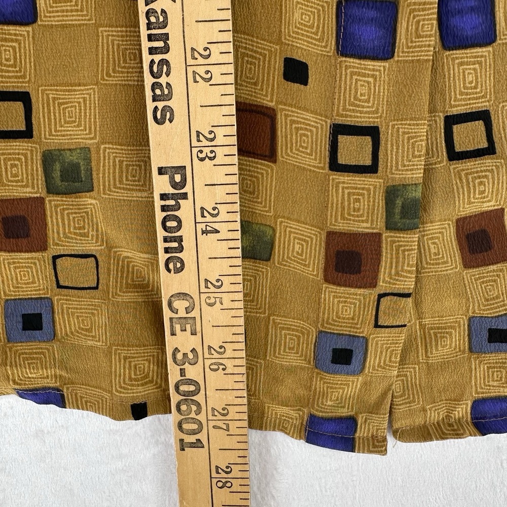 Vintage Jessie June Button Up Blouse Womens M‎ 100% Silk Gold Geometric Print - Picture 10 of 10
